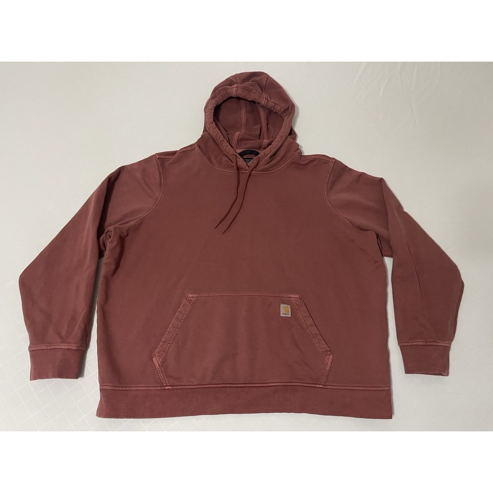 Carhartt Relaxed Fit Pullover Hoodie Coral Red Cotton Blend Size Youth XL 16/18